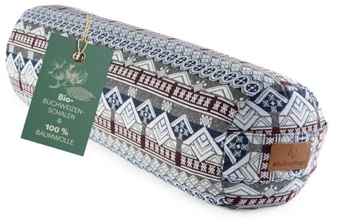 yoga - Cojín cilíndrico con cáscaras de trigo sarraceno orgánico (KBA), 68 cm x 22 cm, funda lavable de algodón y poliéster, cojín para meditación y asiento para Yin Yoga