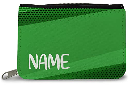 GRAVURZEILE Bedruckte Geldbörse - Abstrakt Design - Personalisiert mit Name - Geschenk für Kinder & Teenager für Taschengeld Fahrkarte - für Jungen Mädchen Schüler zum Geburtstag - Farbe: Grün