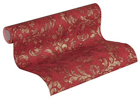 BRICOFLOR Barock Tapete | Barock Tapete in Rot und Gold | Vintage Tapete mit elegantem Ornament | Neobarock Vliestapete ideal für Schlafzimmer und Bars