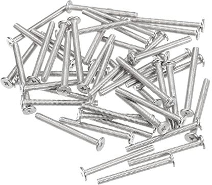 sourcing map Tornillos de Cabeza Redonda Plana M3-0,5x30mm 50uds, Tornillos de Máquina de Accionamiento Phillips de Acero Inoxidable 304, Sujetador de Hardware para Conexión de Muebles