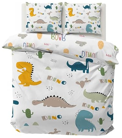 Boceoey Housse de Couette 140x200 Dinosaure Parure de Lit Enfant Réversible pour Lit 90x190, Housse de Couette 1 Personne en Microfibre et 2 Taie d'oreiller 65x65 cm avec Fermeture Éclair