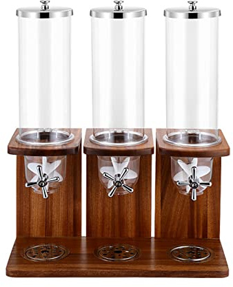 Dispensador de cereal, PC Barrel 3.5L/7L/10.5L con base de madera - Dispensadores de alimentos secos de encimera para dulces, nueces, arroz y bocadillos - Dispensador de granos