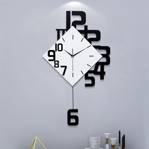 YIJIDECOR Decorative Wall Clock for Living Room Decor Large Modern Wall Clocks with Pendulum Battery Operated for Bedroom Office Kitchen Home Black Wood Silent Wall Clock Non Ticking 11.8 * 19.7