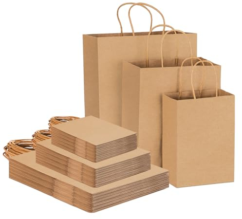45stk Braun Papiertüten mit Henkel, Gemischte Größen Papiertragetaschen, Perfekte Kraftpapiertüten für Business, Einkaufstaschen, Einzelhandelstaschen, Partytüten, Geschenktüten, Merchandise-Taschen