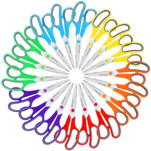 Scissors, Hnncugty 8 Scissors All Purpose Bulk Set of 18-Pack, Sharp Shears for Office Home Craft Sewing Fabric, High/Middle School Supplies Student Teacher Supplies, Comfort Grip Right/Left Handed