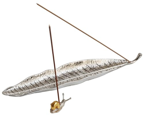 Leaf and Snail Incense Burner, Incense Holder Set Incense Ash Catcher, Incense Sticks Holder for Meditation Room, Yoga, Home, Office (Silver)
