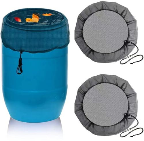 Xrten 2 Pezzi Copertura per Barile da Pioggia,Ø 60 cmRete di Protezione per Serbatoio per Acqua Piovana Serbatoio di Acqua Piovana Regolabile con cordicella di trazione Protezione Contro Foglie