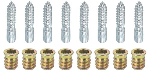 uxcell M10x50mm Hanger Bolts, 8pcs 30mm Wood Dowel Screw Self-Tapping Screw with 8pcs M10x20mm Threaded Insert Nuts Interface Hex Socket Drive, for Joint Furniture Legs