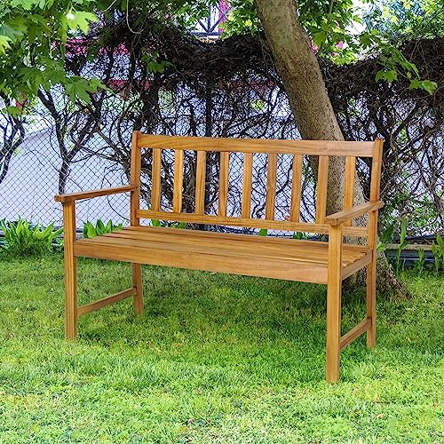 GIANTEX Banc d'Extérieur pour 2 Personnes, Banc de Jadin en Bois d'Acacia, Banc de Parc, avec Dossier et Accoudoirs Ergonomiques, Résistant aux Intempéries, Jardin, Terrasse, 122 x 56,5 x 86 cm