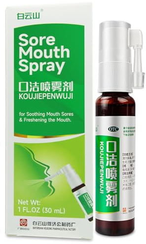 ciwoll Mouth Sore Spray 1 fl.oz (30mL) - Kou Jie Pen Wu Ji by Baiyunshan, for Soothing Mouth Sores, Tongue Sores, Gum & Throat Swelling and Pain, and Freshening Mouth