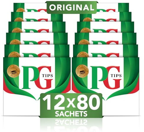 PG tips | Thé noir anglais | Goût corsé et rafraîchissant | 960 sachets (Lot de 12x80 Sachets)