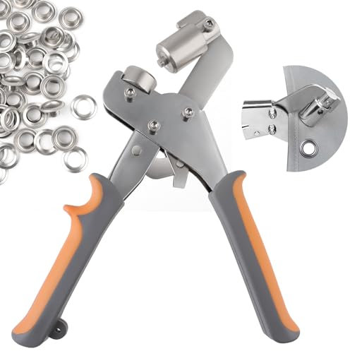 Ösenzange, Profi Ösenzange set mit 300 Ösen (Ø 6mm), Ösenpresse, Ösenzangenset aus gehärtetem Stahl Magnetische Oesenzange mit ösen für planen, Stoffe, PVC-Banner(6mm)