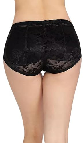 Mujer Bragas con Relleno - Falso Culo Ropa Interior Acolchada Extraíble Levantador De Glúteos Cintura Baja Encaje Jacquard Sexy Color Sólido Invisible Push Up Shapewear,Beige,M
