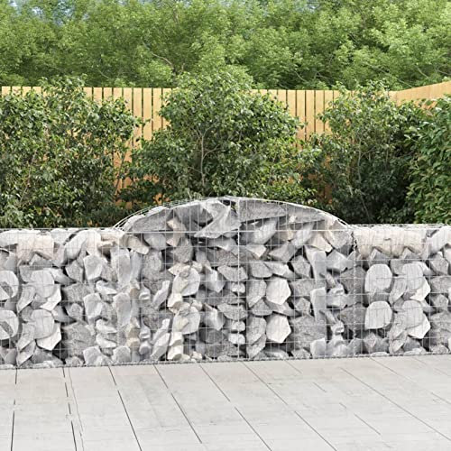 Iiaky Arched Gabion Baskets 5 pcs 300x50x80/100 cm Galvanised Iron,Gabion Wall Mesh Wire Stone Basket Galvanised Iron Stone Basket Outdoor Spiral Planter Retaining Wall