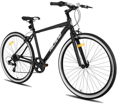 Hiland 28 Zoll Rennrad Citybike für Herren und Damen, 7-Gang City Pendlerfahrrad für Erwachsene, 700C Schwarz Fahrrad