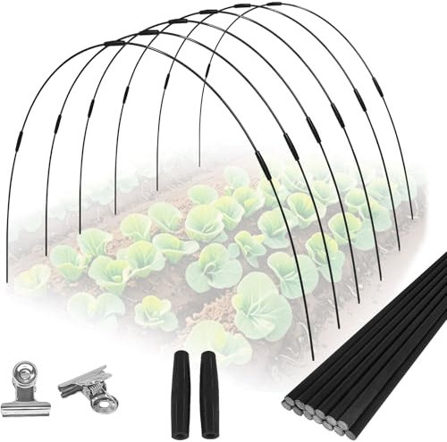 Kit di tunnel da giardino da 24 pezzi – Archi in fibra di vetro antiruggine da 1,5 m con rivestimento in plastica (6 set) per aiuole rialzate, supporto per piante, rete ombreggiante, rete per insetti