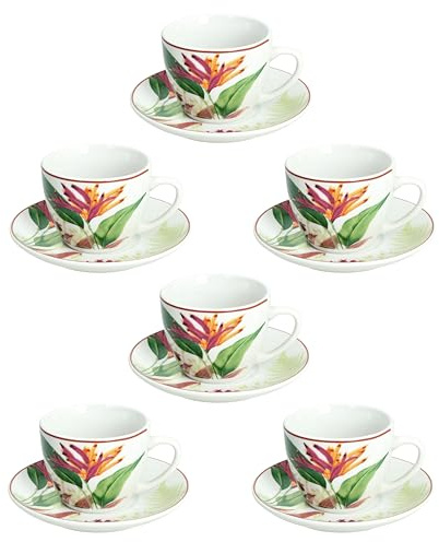 Tognana Tropicalia, Confezione 6 Tazze Caffè con piatto, porcellana, multicolor Porcellana, Multicolor
