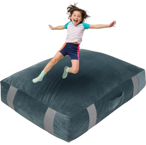 FINCOME Sensory Pads for Kids Sensory 5'x 5'/ 4'x 3' Gray Mat with Foam Blocks Washable Velvet Cover Sensory Crash Mat for Climbing Gymnastics Sensory Pad for Sensory Tool, Schools, Sensory Therapy
