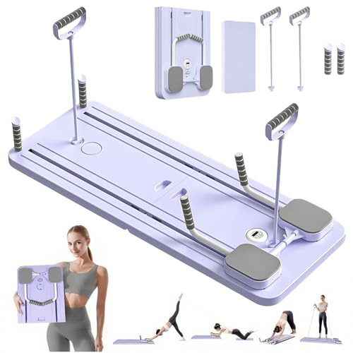 Vtizikl Foldable Pilates Reformer Machine , 5-in-1 Ab Roller Board with LED Counter , Multifunctional Abdominal Workout ,Core Workout Equipment ,Compact UK Home Gym Fitness (Women & Men) (Purple)