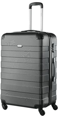 Monzana® Koffer Essential Größe XL Reisekoffer 120 Liter Volumen Hartschale Gel-Griffe 4 Rollen Kantenschutz Hardcase Schloss Füße Trolley Rollkoffer Schwarz