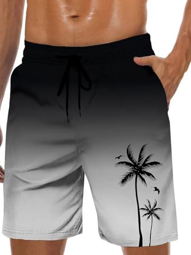 werfami Badehose Herren Lang Badeshorts Männer mit Innenhose Schwimmhosen Knielang Strandshorts Jungen Bademode für Herren Surfen Schnelltrocknend Schwarz Grau L