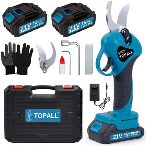 TOPALL Forbici Potatura a Batteria,33MM Forbice Potatura Elettriche Cesoie con 2 * 2000mAh Batteria | 800W Motore Senza Spazzole | Schermo LCD | Forbici Elettriche per Jardinage Pruning