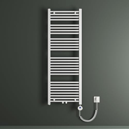 Mai & Mai Radiatore Piatto 140x50cm con Elemento Riscaldante 800W, Radiatore Scaldasalviette Termoarredo da Bagno Riscaldamento Elettrico o da Acqua Calda RHE in Acciaio, Bianco