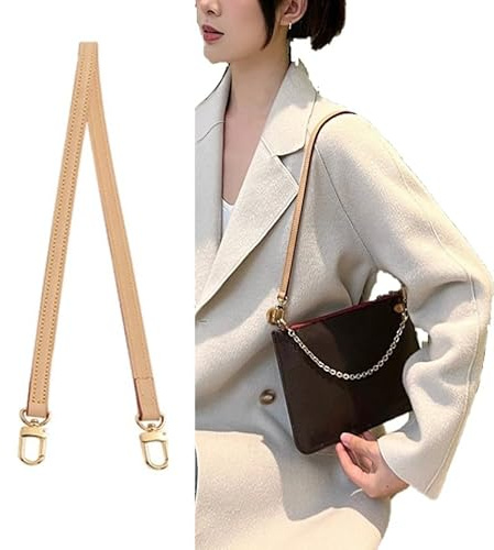 GiantGo Vachetta Leather Shoulder Strap Purse Straps Replacement for L V Pochette Boulogne Pouchette Montaigne Bags, Handbag Short Thin Straps, Not Adjustable L 23.62''/60cm,W 0.39''/1cm, Beige