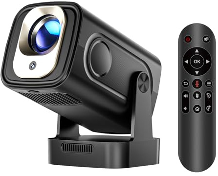 Alwtniet Mini Beamer 4K Unterstützt, 1080P Mini Projektor mit Autofokus, Automatische Trapezkorrektur, WiFi 6 Bluetooth 5.4, 5W Lautsprecher, 180° Rotation Android Beamer Heimkino Projector HY310