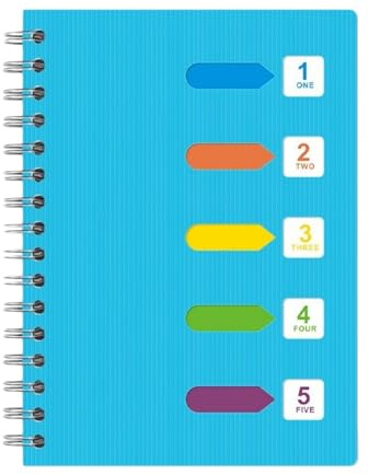 Xinlon Cahier Intercalaire Cinq Onglets, 240 Feuilles A5 Cahier avec Intercalaire de Séparateur, Cahiers Trieuravec Carnet ligné, Cloison pour le travail et couverture rigide, Pour Lécole de Bureau
