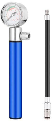 Gatuida Bomba de Aire Manual para Bicicleta y Balones Deportivas, Bomba de Inflado con Manómetro, Aluminio Ligero Azul, Inflador Portátil para Baloncesto, Fútbol y Voleibol, Accesorio