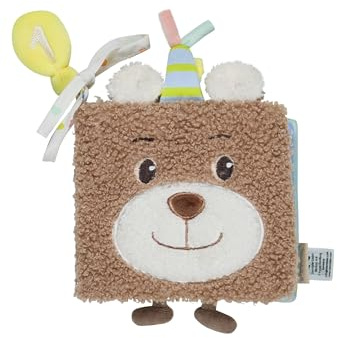 Sterntaler Libro de Juegos de bebé de Tela Suave, Juguete para bebé con Patas Colgantes, Papel crujiente y chirrido, Acolchado con Cinta, 11,5 × 13 × 4 cm, marrón Claro