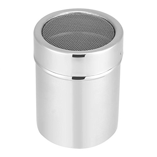 Fdit Stainless Steel Chocolate Shaker Icing Sugar Powder Cocoa Flour Coffee Sifter Dredge Duster Seasoning Cooking Tools Fine Mesh with 16pcs Coffee Stencils Cappuccino Latte Art(Coffee Shaker)