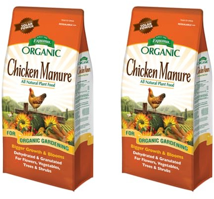 Espoma Organic Chicken Manure 25 lb. Bag. All Natural & Organic Fertilizer for All Flowers, Vegetables, Trees, and Shrubs. for Organic Gardening - 2 Pack