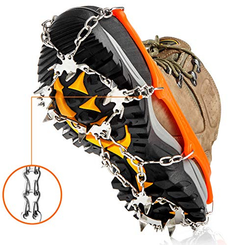 Crampons Ice Cleats Traction Snow Grips for Boots Shoes Women Men Anti Slip 19 Stainless Steel Spikes Safe Protect for Hiking Fishing Walking Climbing Mountaineering