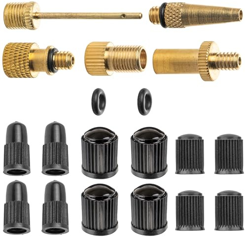 Set 19 Pezzi Adattatori Valvole per Palloni, Palloncini, Palla da Ginnastica, Materasso ad Aria, Adattatore Valvola Bici da DV/SV ad AV, da AV a DV, da SV a DV, Tappi di Ricambio Valvole AV, DV & SV