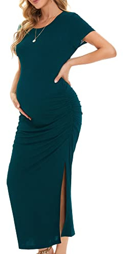 Smallshow Donna Lungo Split Vestiti Premaman Eleganti Abiti Premaman Estivi Teal M