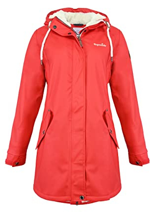 Regenliebe Damen Regenmantel Friesennerz mit Teddyfleece gefüttert, Größe:52, Farbe:rot