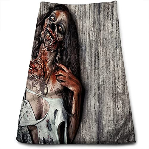 DJNGN Zombie-Handtücher, Angry Dead Woman-Design, Mystic Night Halloween, für Badezimmer, für die Küche, weißes Handtuch, rot, 38,1 x 68,6 cm