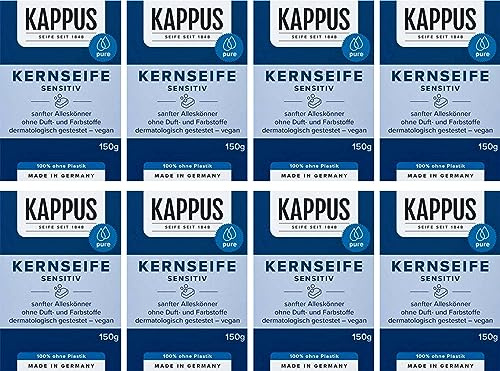 Kappus Kernseife Sensitiv – 8er Pack (8 x 150g) | Für empfindliche Haut | Milde, pflanzliche Seife | Ohne Duftstoffe & Mikroplastik | Made in Germany