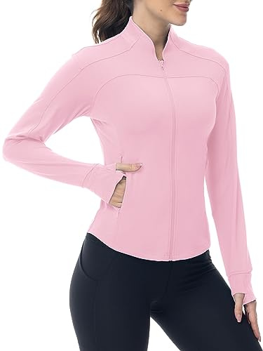 YSENTO Veste de sport pour femme - Veste de course fonctionnelle - Veste de randonnée légère à manches longues - Haut respirant avec trou pour les pouces