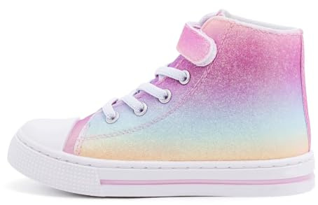 EUXTERPA Girls Trainers High Top Kids Easy Fasten Canvas Shoes Outdoor Lightweight Pumps Sneaker Glitter Shinning Size 9