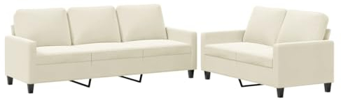vidaXL Soffgrupp med dynor 2 delar gräddvit sammet, soffa, loungesoffa, klädda soffor, soffor, klädd soffa, vardagsrumssoffa, vardagsrumssoffor