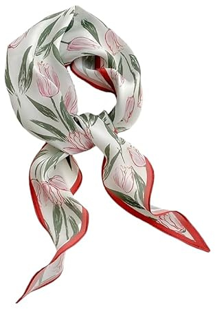 GIMIRO satinscarf 120 cm x 36 cm romb färgglada halsdukar blommig band modetillbehör för hattar, kavajer, blusar, klänningar, kjolar, midjeband, band, Röd tulpan, 120cm x 36cm
