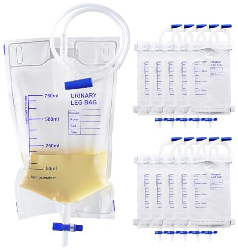 Tvvcalk 10 Stück 750ml Urinbeutel katheterbeutel, Urinbeutel Beinbeutel, Katheter Beinbeutel, Urindrainagebeutel mit 2 Stoffgurten, Ventil und T-Ablass