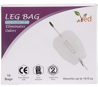 Ved Urine Borsa da gamba in tessuto, rubinetto a T o rubinetto a leva con supporto in tessuto morbido e design a forma di gamba naturale, 500 ml (confezione da 10).