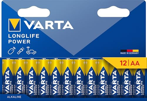 VARTA Batteries AA Pack of 12, Longlife Power, Alkaline, 1.5 V, Ideal for Toys, Wireless Mouse, Torches, Packaging 90% Recycled Made in Germany