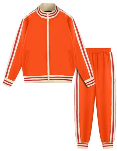 BPXOEO Boys' Tracksuits Set Long Sleeve Full Zip Active Jackets & Jogger Pants Suits 2 Piece Kids Sweatsuit Outfits for 4-5 Years Orange