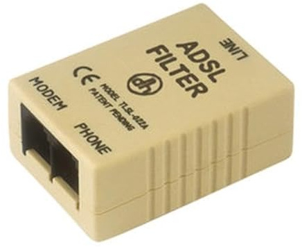 Brightium Filtro ADSL con salida filtrada para conexión de módem, optimiza la señal y reduce interferencias en la transmisión de datos.