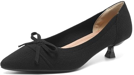 GYUBL Women's Kitten Heel Court Shoes Pointed Toe Knitted Bow Pumps Slip-On Comfortable Low Heels for Office Wedding Party,1506-1-Black,UK6